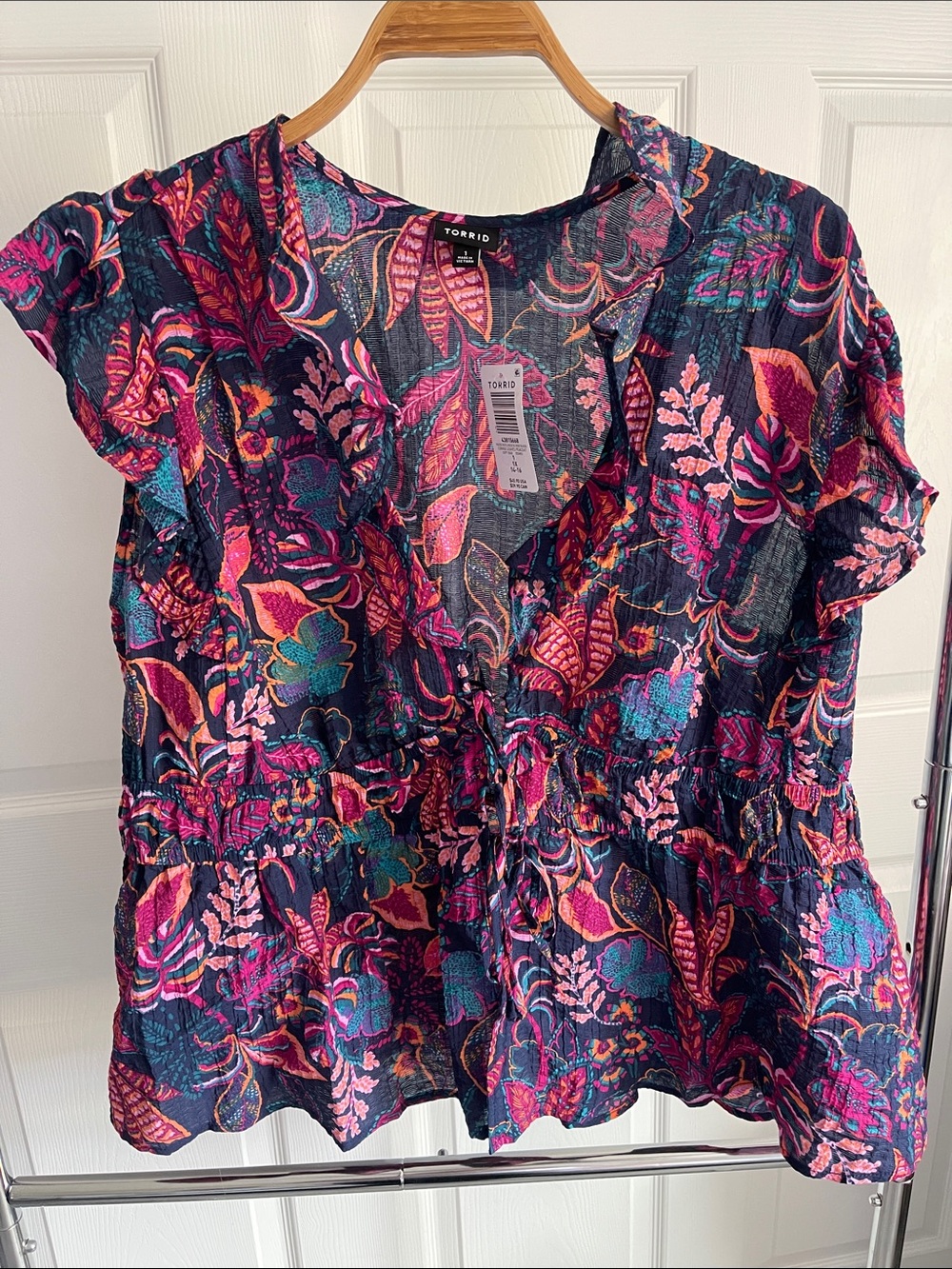 torrid Navy Floral Tie Front Blouse